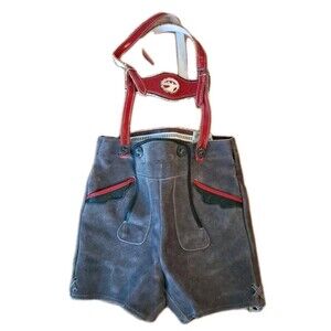 Vintage Youth Grey Suede Lederhosen Trim German Trachten Shorts Size 128